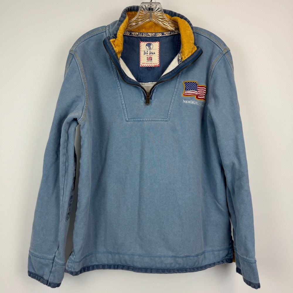 FatFace Airlie Mens Quarter Zip Sweatshirt Blue Newburyport US Flag Patch Small